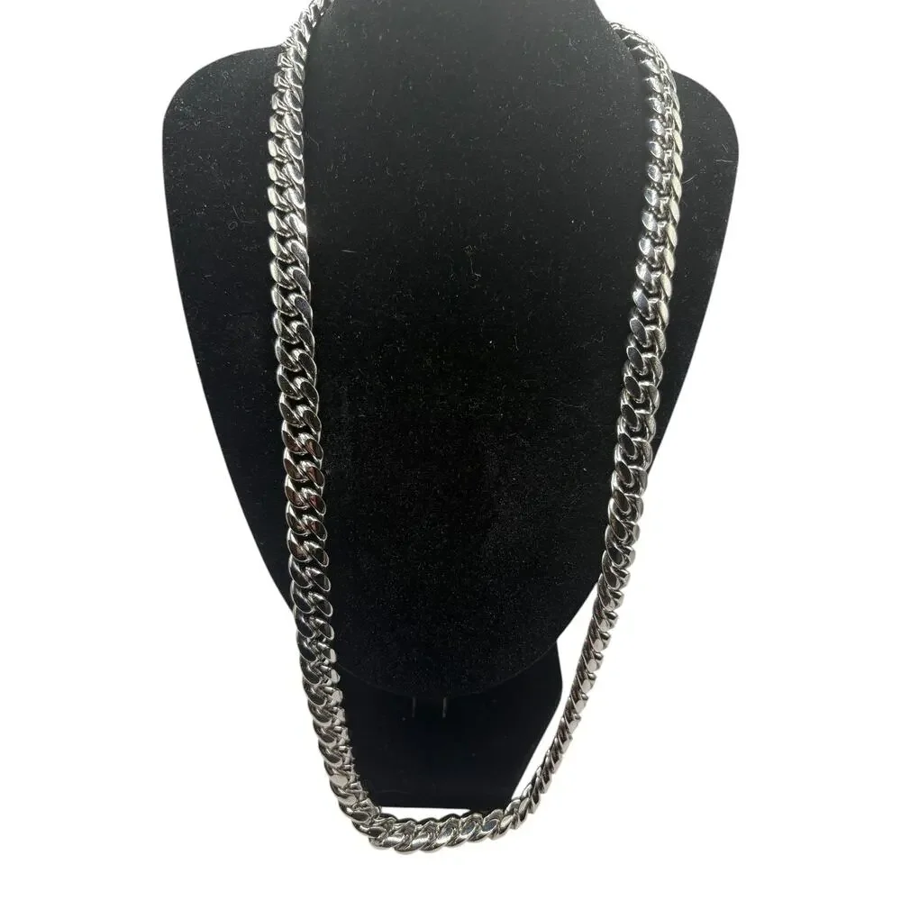 STEELTIME Thick Cuban Link Chain with Simulated Diamonds Clasp Necklace NWT